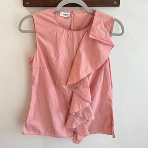 Akris Punto Pink Ruffle Front Sleeveless Poplin Top Blouse US 6 IT 42